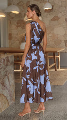 Hadas Maxi Dress - Chocolate/Blue Print