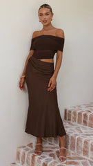 Daena Off Shoulder Maxi Dress - Chocolate