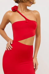 Jersey Asymmetric Cut Out Maxi Dress  in Scarlet Red