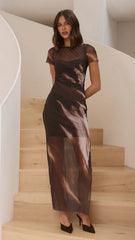 Pia Sheer Maxi Dress - Cocoa Ochre