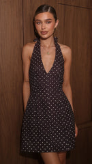 Lula Mini Dress - Brown Polka