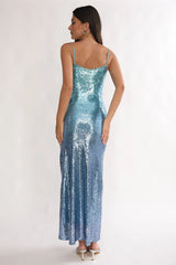 Astara Sequin Maxi Dress Gradient Blue