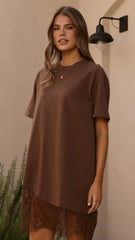 Avei Lace T-Shirt Mini Dress - Chocolate