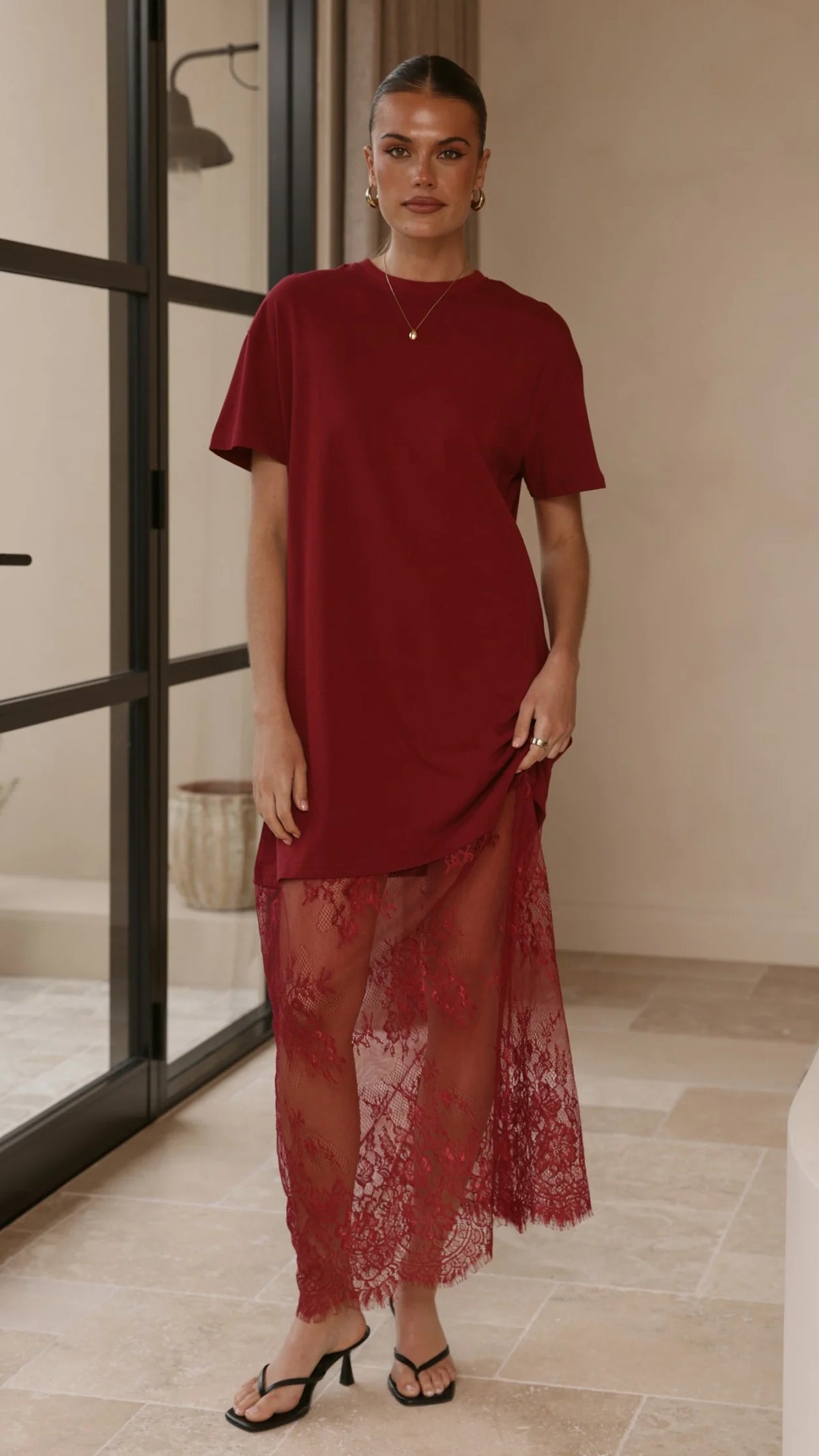 Adora T-Shirt Maxi Dress - Wine