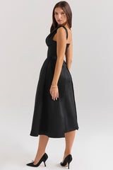 black satin twist strap midi dress - sale