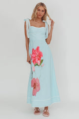 Averin Tied Shoulder Maxi Dress Flower Mint