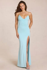Deep V-Neck Maxi Dress in Soft Aqua