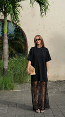 Raina T-Shirt Maxi Dress - Black Lace