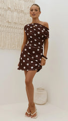 Sammie Mini Dress - Brown/Cream Polka
