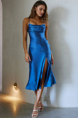 Well Versed Pleated Bust Front Split Dress Navy