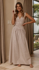 Sanya Maxi Dress - Beige Check