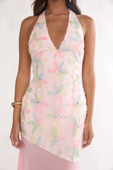 Arles Halterneck Sequin Embellished Maxi Dress Pink