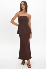 Vicci Strapless Flared Waist Maxi Dress Chocolate