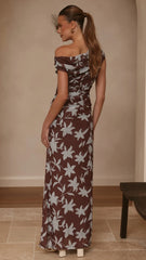 Nova Maxi Dress - Chocolate/Blue Print