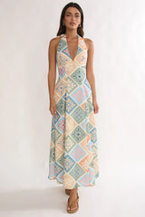 Nolara A-Line Halterneck Maxi Dress Green Multi