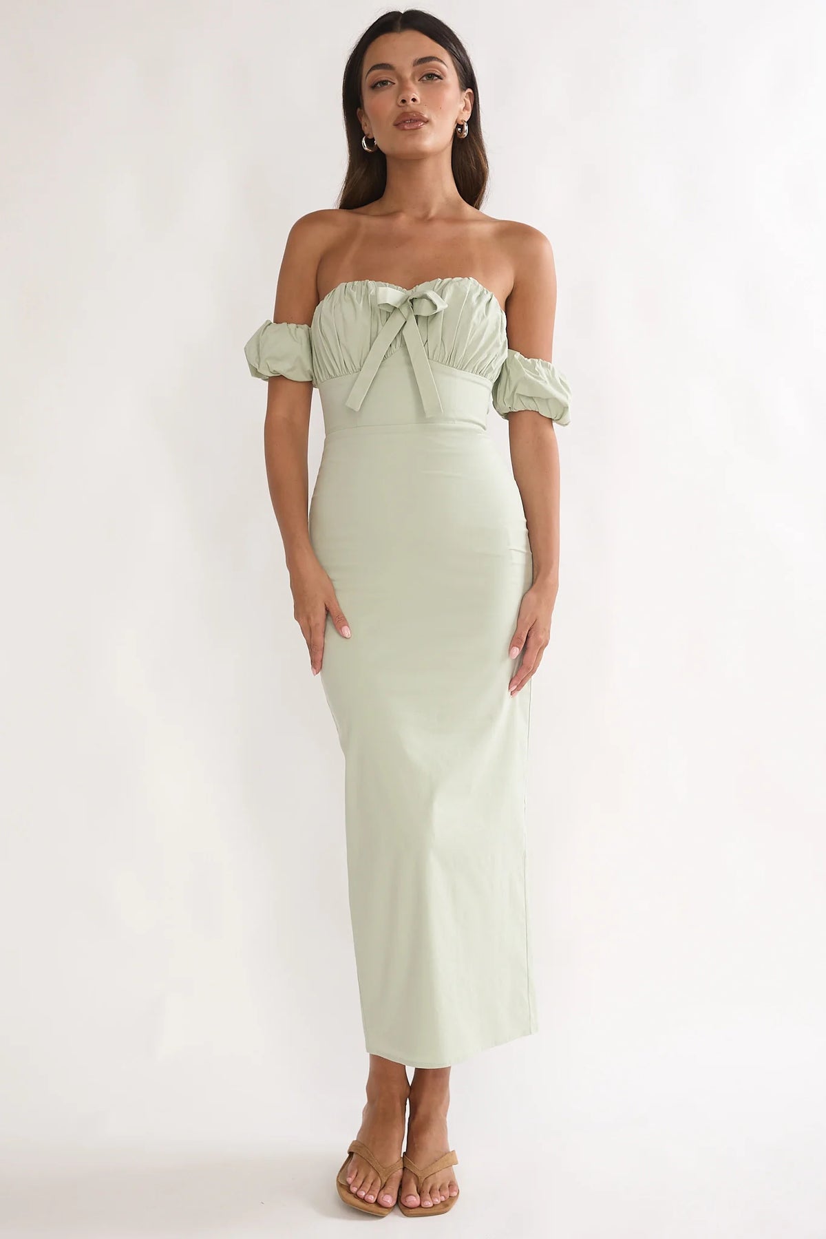 Maelis Off-Shoulder Puff Sleeve Maxi Dress Sage