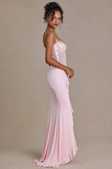 Embellished Lace Corset Gown in Baby Pink